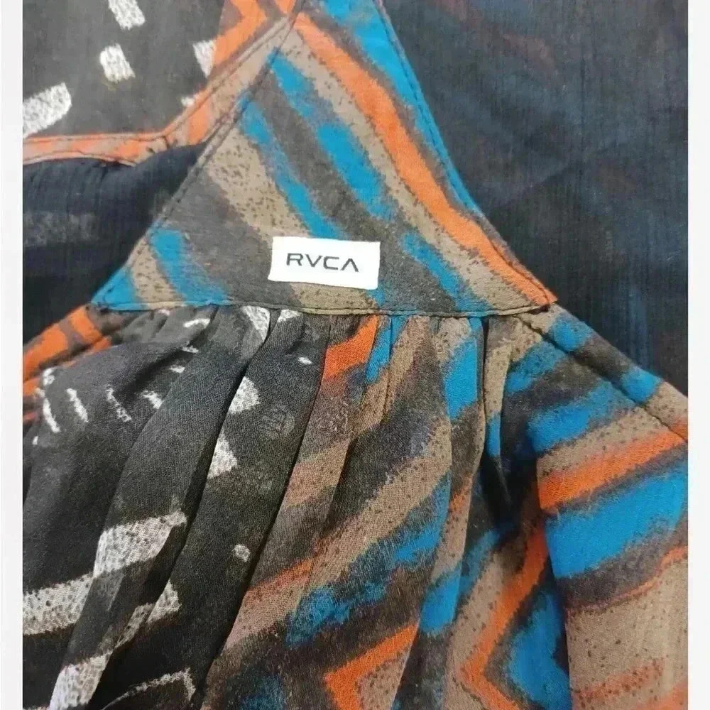 RVCA Maxi Multicolour Geometric Boho Flowy Spaghetti Strap Dress Size Medium - Picture 8 of 10